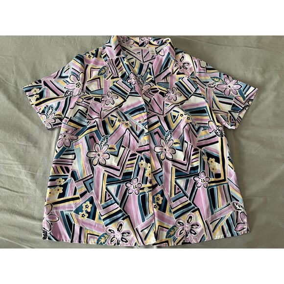 Alfred Dunner Abstract floral Bold Pattern Size 16 Short sleeve blouse - Picture 1 of 8